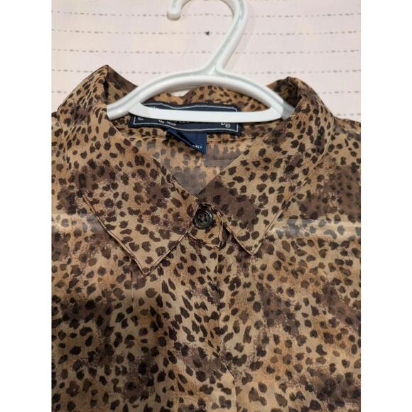 Vintage Burberrys Sheer Leopard Print Button-Up Shirt 100% Silk Womens Size 12 - Picture 8 of 14